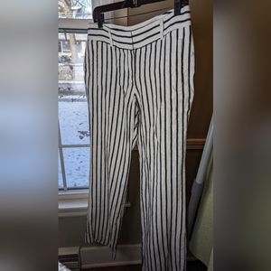 size 8 100% linen Ann Taylor LOFT navy/white stripe women's straight-leg pants.